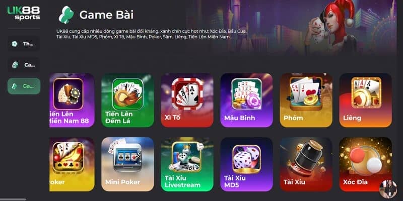 Kho game đa dạng và siêu hấp dẫn tại sảnh game bài UK88