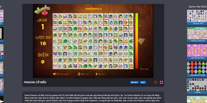 Lịch sử và sự phát triển của game online Pikachu