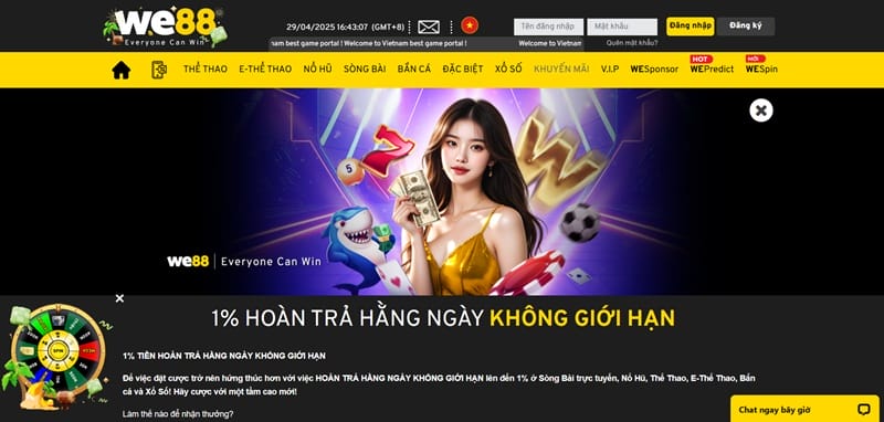 WE88 - Hoàn tiền đơn giản, cộng vào tài khoản ngay trong ngày WE88 - Hoàn tiền đơn giản, cộng vào tài khoản ngay trong ngày