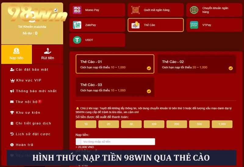 Nhập số tiền cần nạp