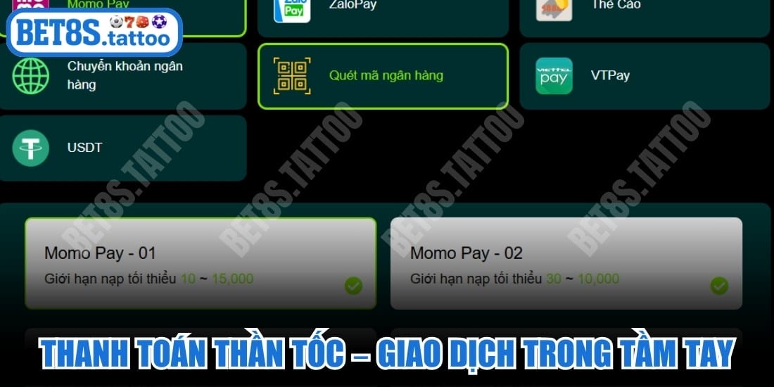 Hệ thống thanh toán thần tốc – giao dịch trong tầm tay tại BET8S