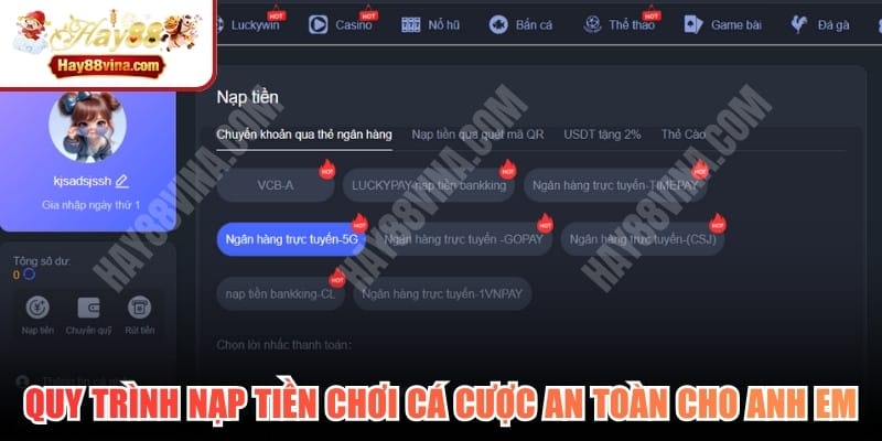 Quy trình nạp tiền chơi cá cược an toàn cho anh em