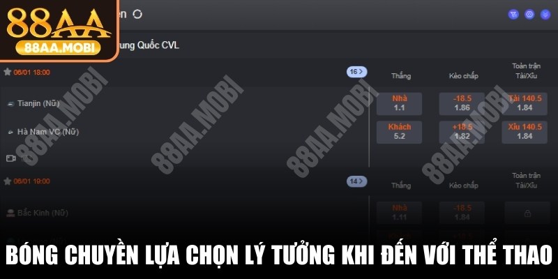 Bóng chuyền là lựa chọn lý tưởng khi đến với thể thao mobile 88AA MOBI