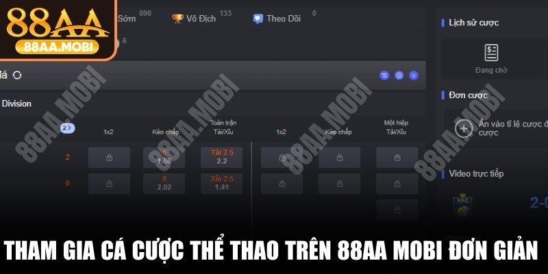 Tham gia cá cược thể thao trên 88AA MOBI đơn giản với vài thao tác