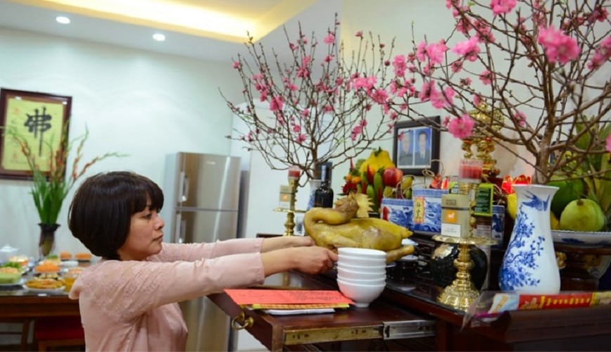 Mâm lễ cúng giao thừa trong nhà