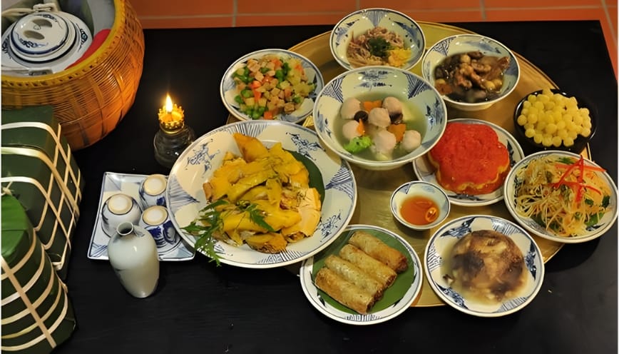 Mâm lễ dâng lên gia tiên xin phù hộ sức khỏe