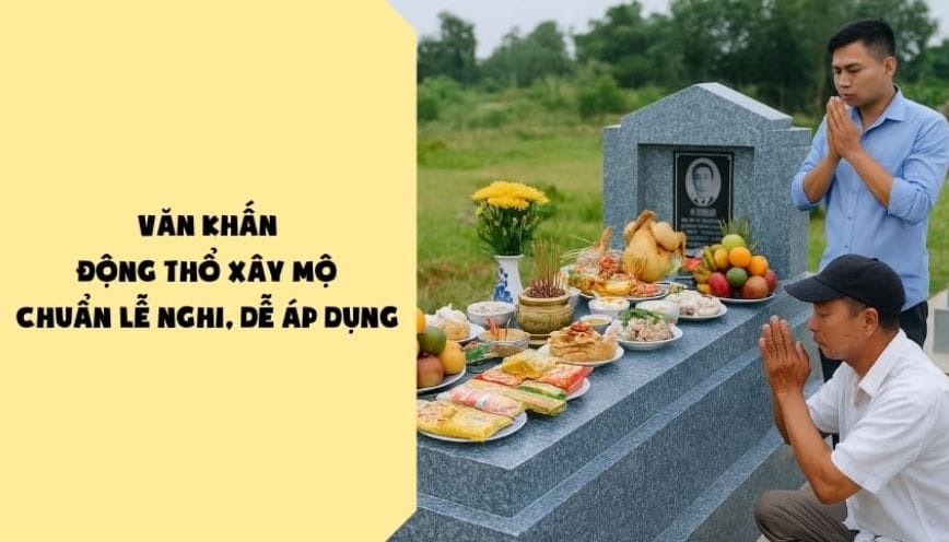 Ảnh minh họa nghi lễ động thổ xây mộ, gia đình đang làm lễ