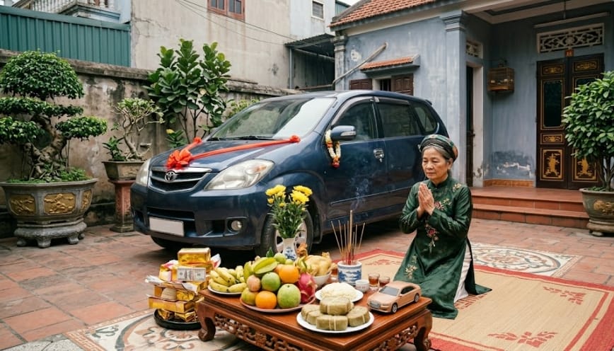 Cúng xe hàng tháng là phong tục được lưu truyền qua nhiều thế hệ