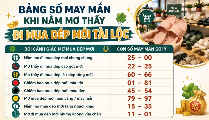 Bảng số may mắn khi nằm mơ đi mua dép mới tài lộc