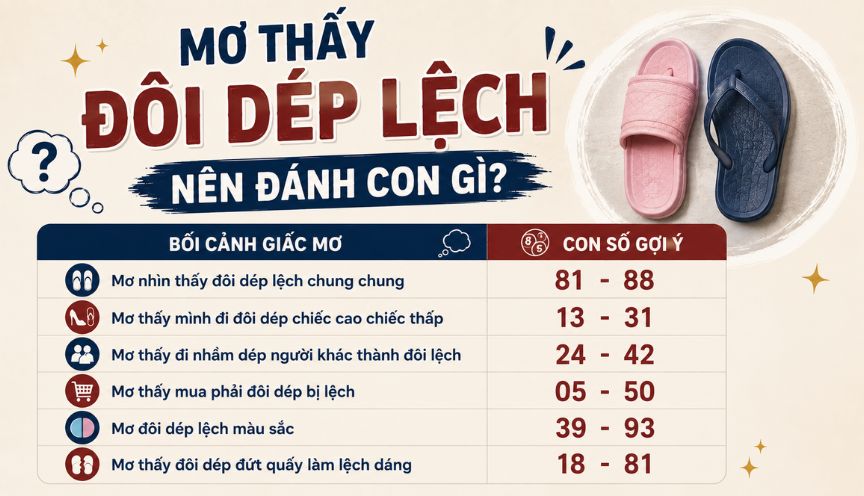 Mơ đôi dép lệch nên đánh con gì?