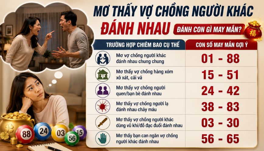 Mơ vợ chồng người khác đánh nhau đánh con gì may mắn?